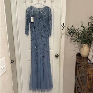 Adrianna Papell Long Sleeve Blue Gown